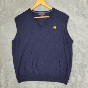 Brooks Brothers Vest Mens XXL Wool V Neck Sleeveless Sweater Navy Blue Michigan